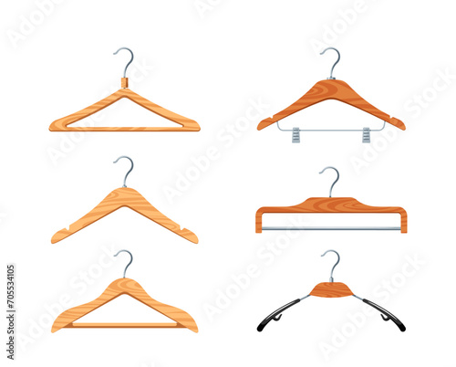 Set Of Wooden Hangers, Smooth, Polished Finish Enhances Any Closet. Sturdy Design Ensures Reliable Support