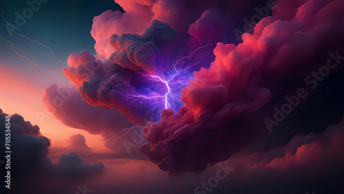 Fotografia Gewitter Sturm mit lila Blitzen