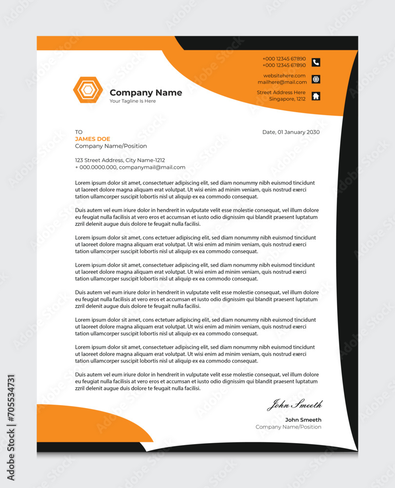 modern company letterhead template design black orange oval elements