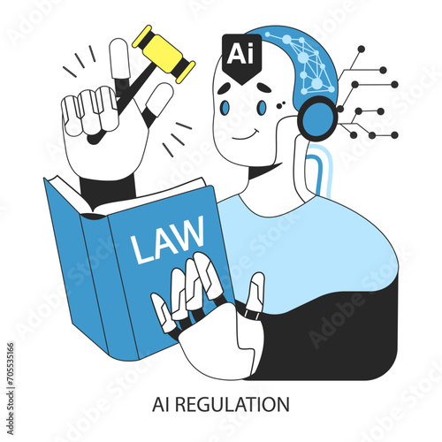 AI ethics. Artificial intelligence alignment. Computer system intelligence development regulation. Future philosophical and ethical issue. Security and normative control. Flat vector illustration