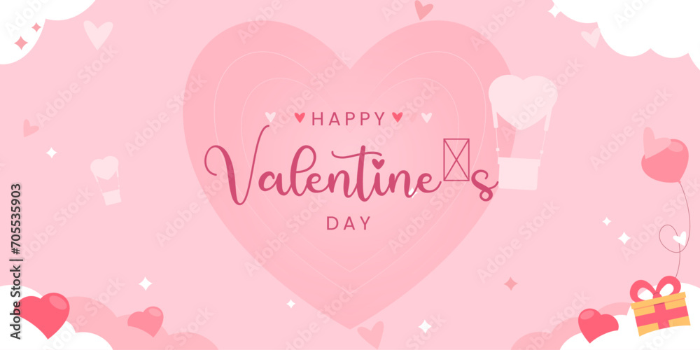 Happy Valentine's day poster or banner template. beautiful paper cut style. vector design.