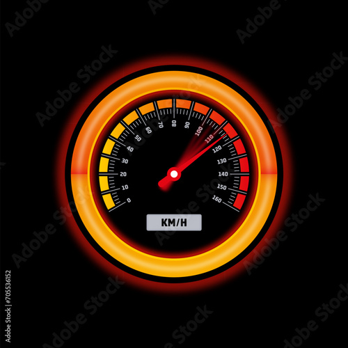 orange speed dial. round speedometer concept. speedometer for sports, education, business