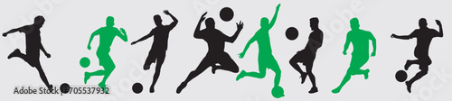 Soccer players, group of footballers. Set of isolated vector silhouettes. Team sport