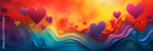 Surreal background design for valentine's day using acid colors, psychedelic culture. Bright banner. photo