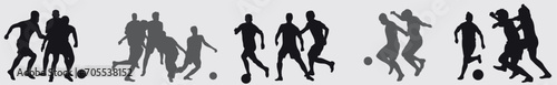 Soccer players, group of footballers. Set of isolated vector silhouettes. Team sport