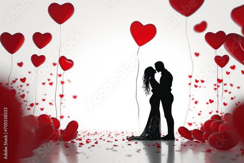 Romantic Valentine's Day Love and affection, 3D cartoon couple, cute