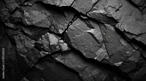 A textured black stone background crafted from the rough, dark grey surface of a mountain, complete with cracks and ample space for creative design