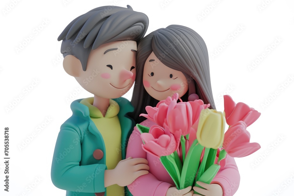 Romantic Valentine's Day Love and affection, 3D cartoon couple, cute Romantic Valentine's Day Love and affection, 3D cartoon couple, cute