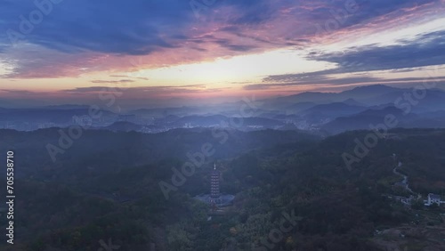 history tower in mountain at sunset photo
