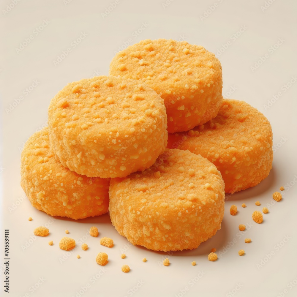 Chicken nuggets in breadcrumbs. 3D cartoon illustration on a light background.
