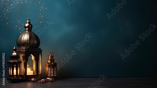Ramadan background. Islamic nuanced decoration. Festive greeting card, invitation to the Muslim holy month of Ramadan Kareem, copy space - generative ai © Nia™