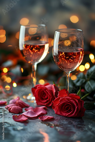 Romantic background two glasses of wine for lovers © Roman
