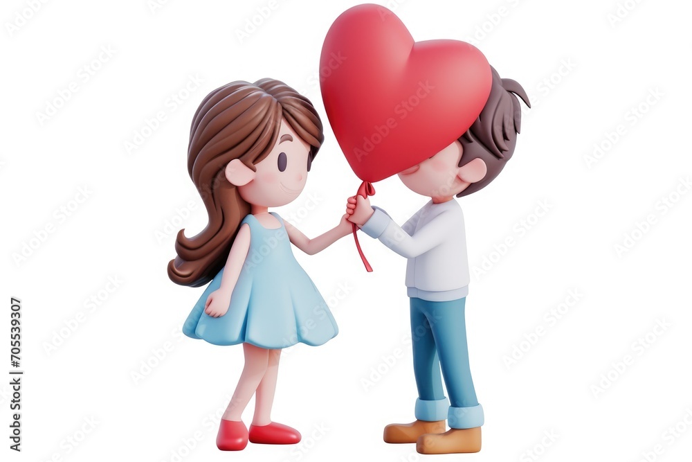 Romantic Valentine's Day Love and affection, 3D cartoon couple, cute Romantic Valentine's Day Love and affection, 3D cartoon couple, cute