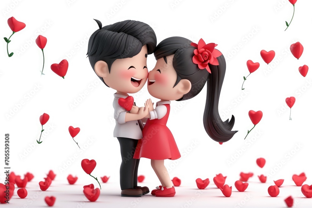 Romantic Valentine's Day Love and affection, 3D cartoon couple, cute Romantic Valentine's Day Love and affection, 3D cartoon couple, cute