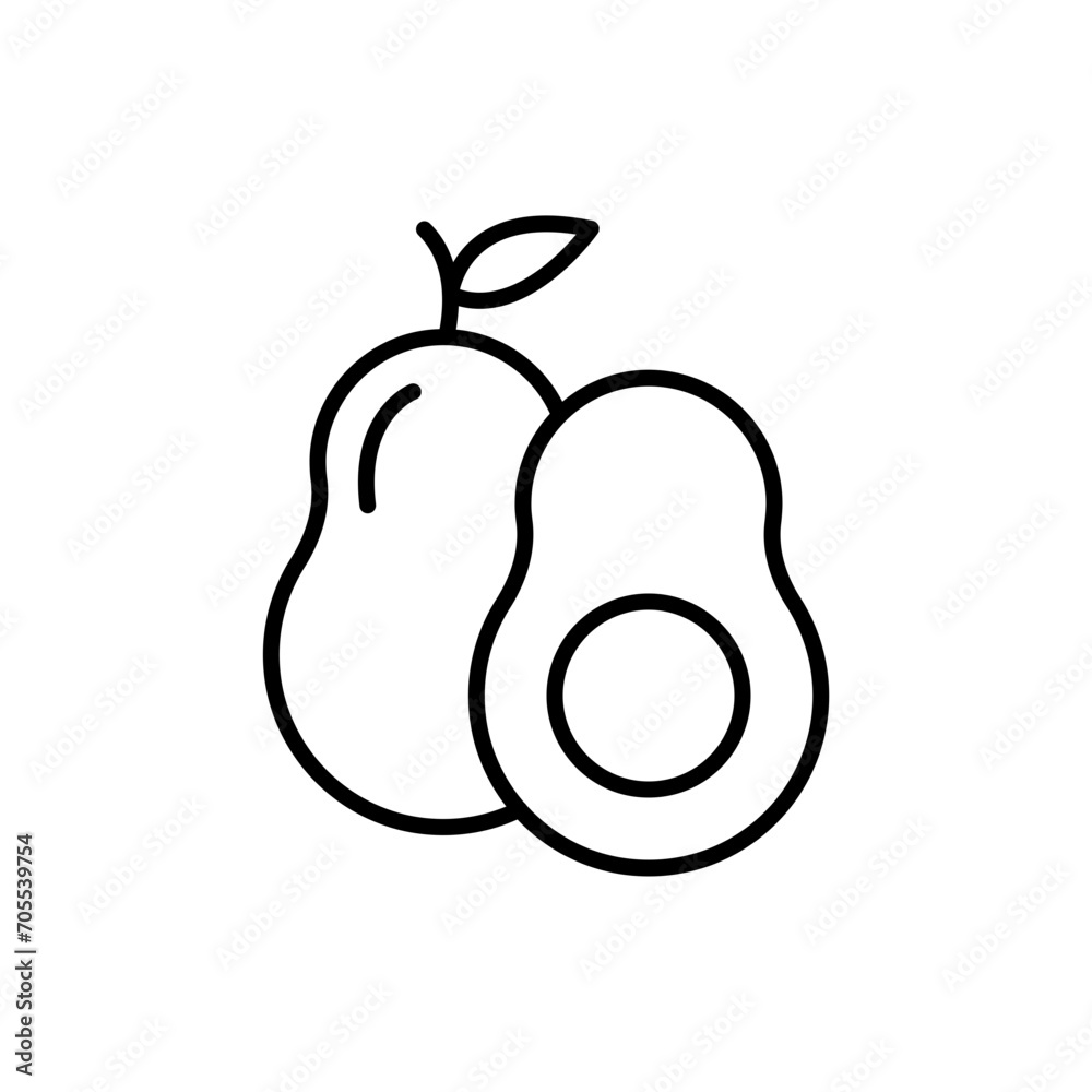 Avocado fruit outline icons, minimalist vector illustration ,simple transparent graphic element .Isolated on white background