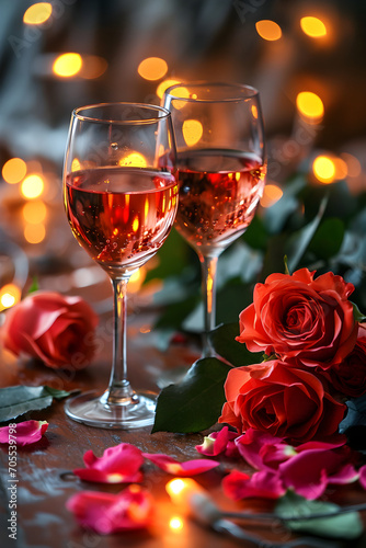 Romantic background two glasses of wine for lovers