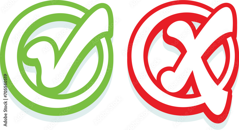 Vector flat Check Mark and Cross stickers Vector flat Check Mark and Cross stickers