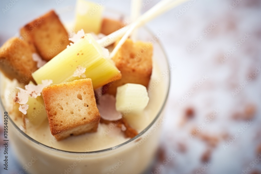 close-up on bisque texture with croutons on top close-up on bisque texture with croutons on top