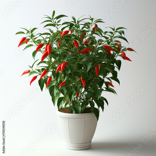 The potted red chili peppers bear fruit