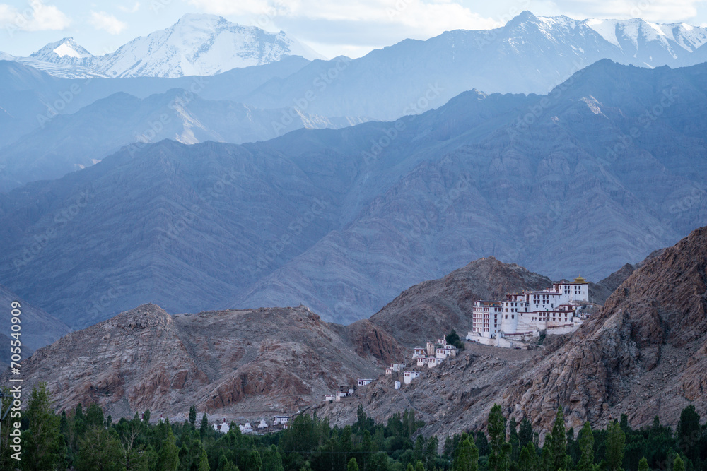 Chimre Monastery, Beautiful sunset in the Himalayas, mountains, Ladakh