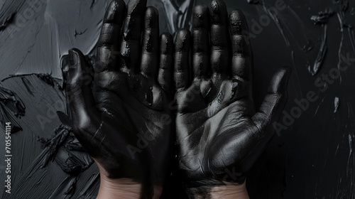 Black paint on human hands.