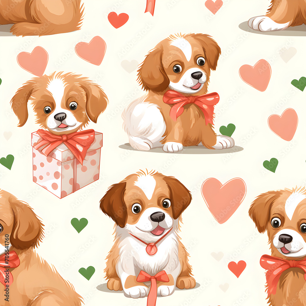 Obraz premium seamless pattern with dogs and heart