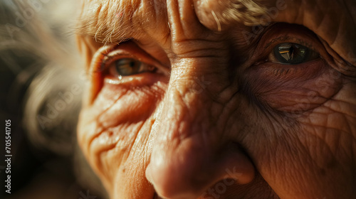 Elderly woman's eyes reflecting a lifetime of stories. photo