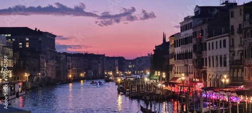 Picturesque night-time view of Venice's famous canal in Italy