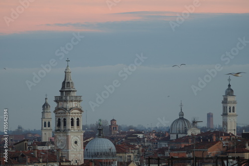 Scenic view of the Venice skyline with beautiful historical buildings at sunset