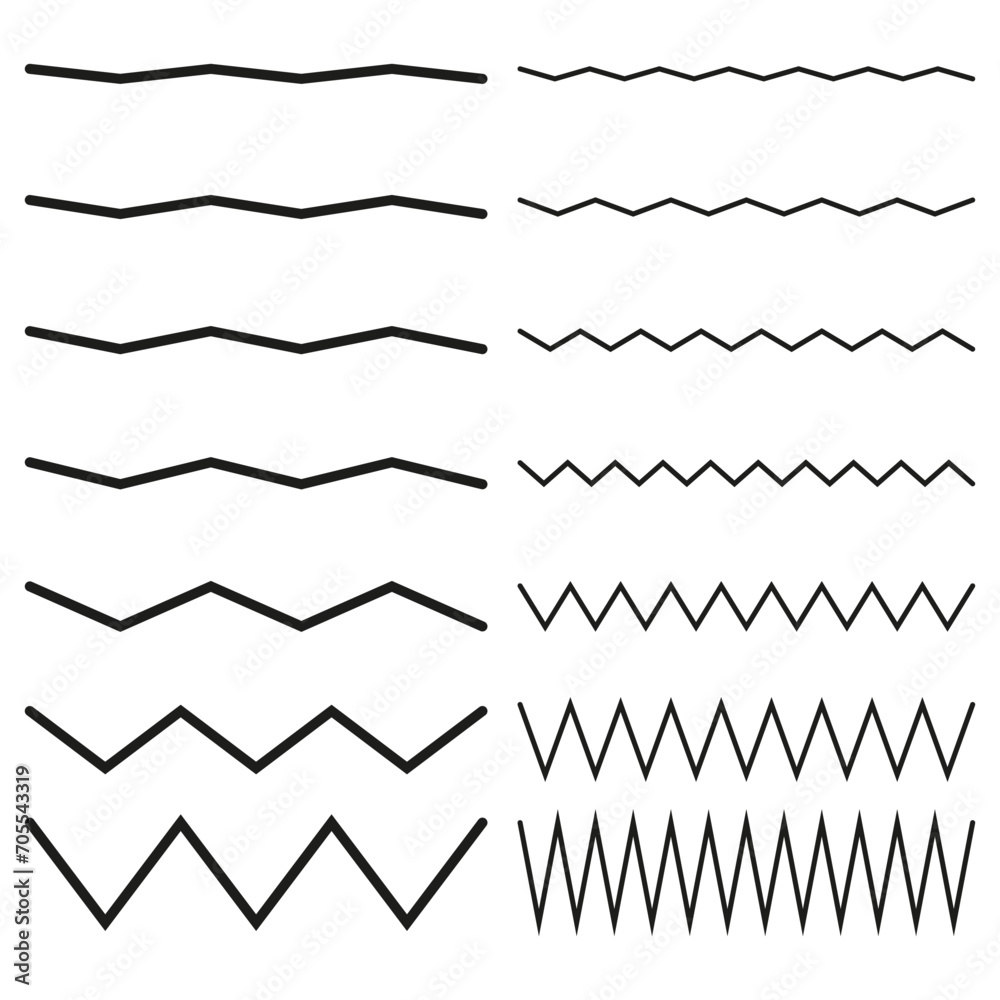 Naklejka premium Collection of wavy or zigzag lines. Horizontal thin lines wave. Vector illustration. EPS 10.
