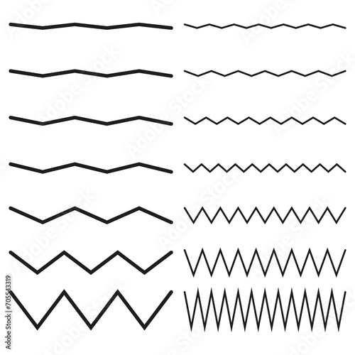Collection of wavy or zigzag lines. Horizontal thin lines wave. Vector illustration. EPS 10.