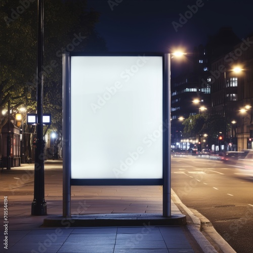 Blank white vertical digital billboard poster mockup on the roadside in the city. Billboard poster mockup for advertisement, marketing
