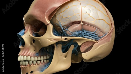 Exploration of the craniofacial growth in a human embryo, captured in a closeup image depicting the initial shaping of the skull and facial features. photo