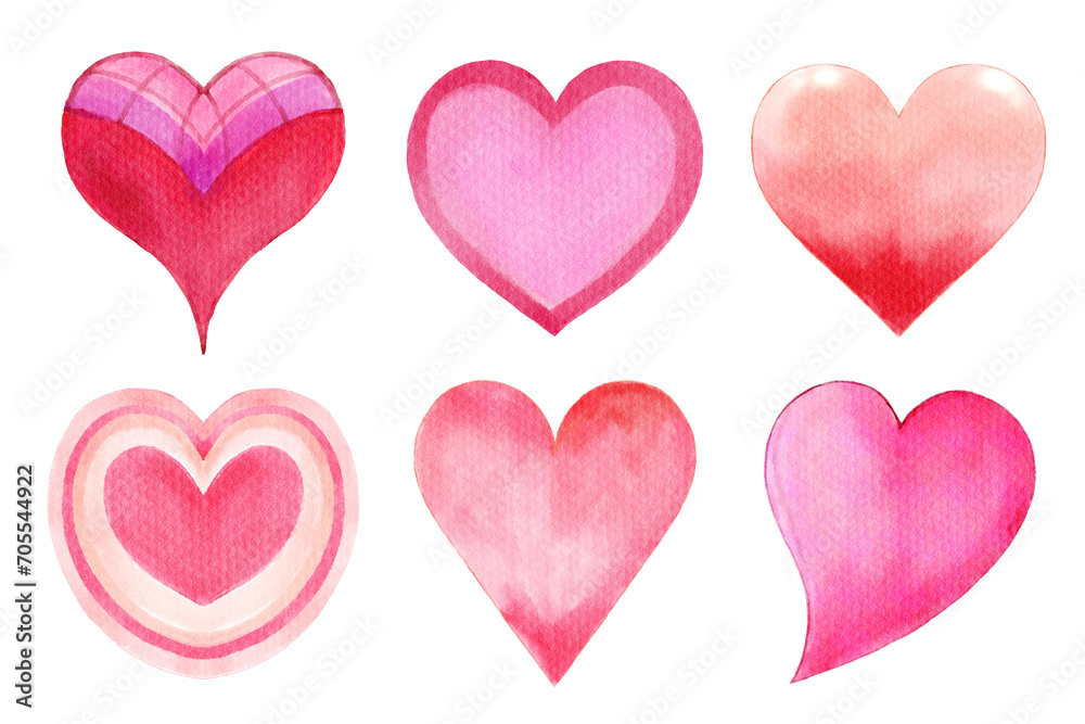 Watercolor heart symbol collection 4 of 10 . Isolated white background . Illustration .