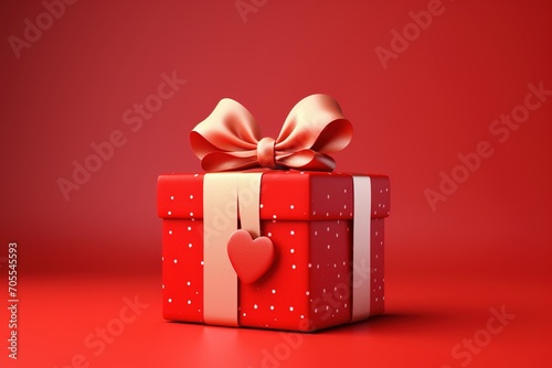 Valentines day gift box with red bow ribbon and heart. Created wioth Ai