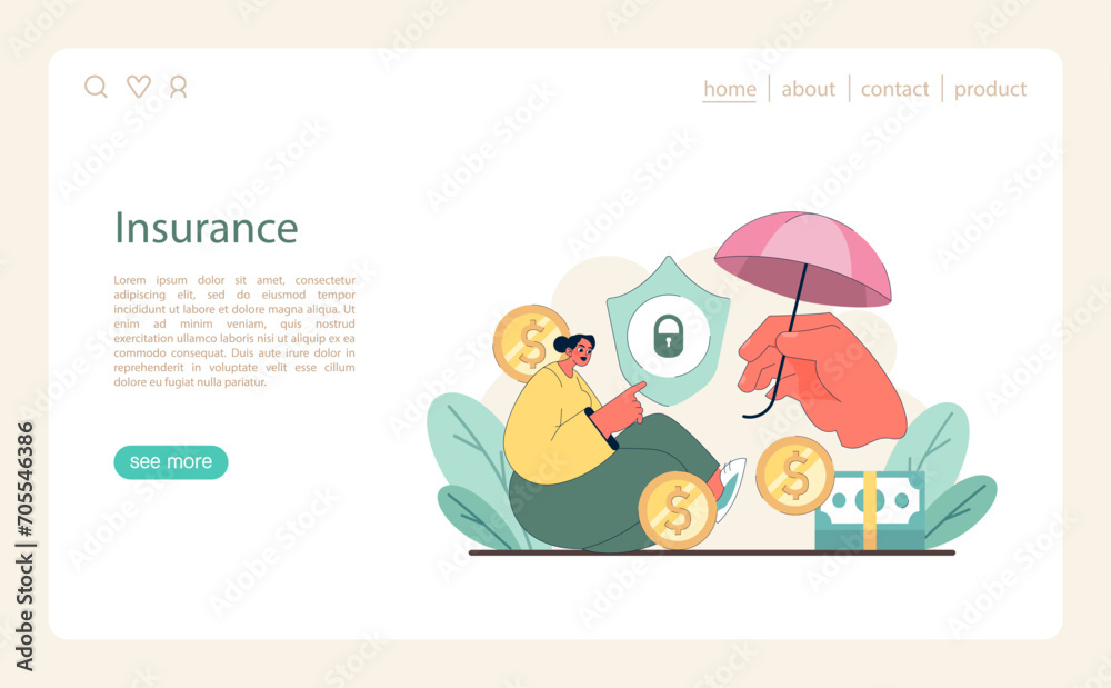 Fototapeta premium Insurance concept. Safeguarding financial assets with comprehensive coverage. Illustrating the shield of economic security. Flat vector illustration.