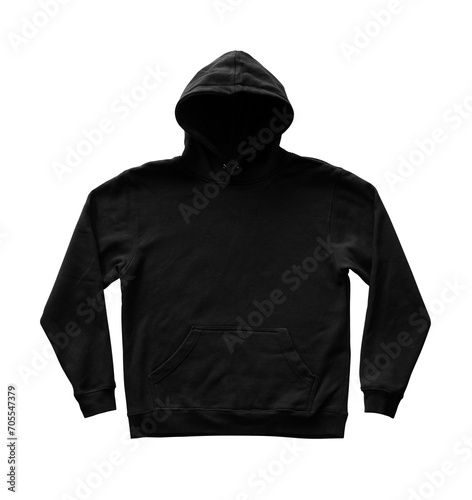 Black hoodie isolated. Blank jacket mockup