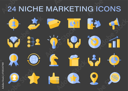 Niche Marketing set. Tailored strategy symbols for targeted audience engagement. Efficient customer outreach, specialized market segmentation. Flat vector illustration.