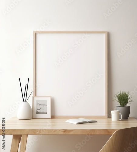 Blank vertical poster frame mockup in cozy home interior background. Photo Frame Mockup Luxurious with white wall background © dwiadi14
