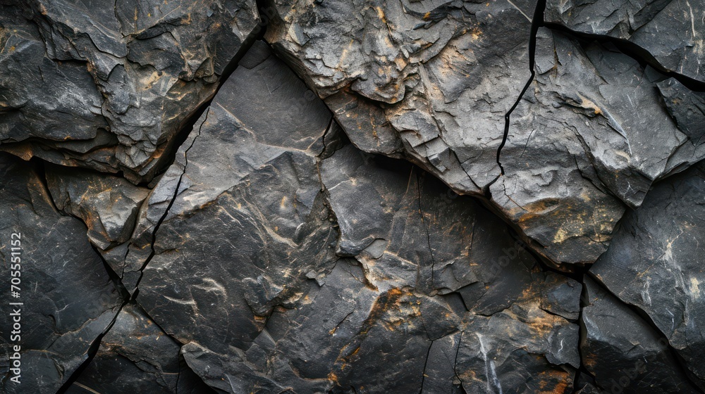 A textured black stone background crafted from the rough, dark grey surface of a mountain, complete with cracks and ample space for creative design A textured black stone background crafted from the rough, dark grey surface of a mountain, complete with cracks and ample space for creative design