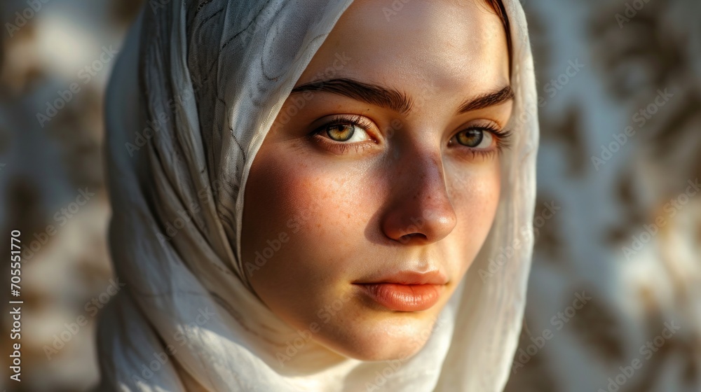 Young Woman in White Hijab Portrait Young Woman in White Hijab Portrait