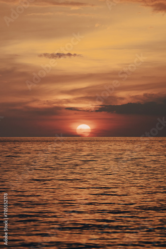 Sunset on the Andaman Sea at Yao Beach west coast of Thailand  Hat Chao Mai National Park Trang Province Thailand.