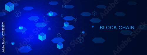 Digital block chain technology concept. Abstract perspective hexagons with digital blocks for secure cryptocurrencies or digital money background.