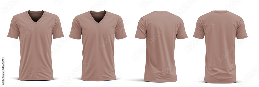 Blank brown shirt template. Tee Shirt short sleeve with v-neck, tshirt for design mockup for print, isolated on white background. Blank brown shirt template. Tee Shirt short sleeve with v-neck, tshirt for design mockup for print, isolated on white background.