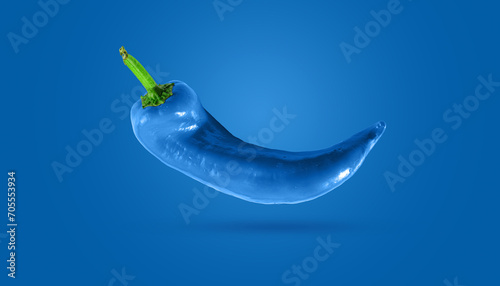Fake blue pepper, Abstract vegetable illustration. Minimal vegetables concept. Surreal food art. Copy space for ad.