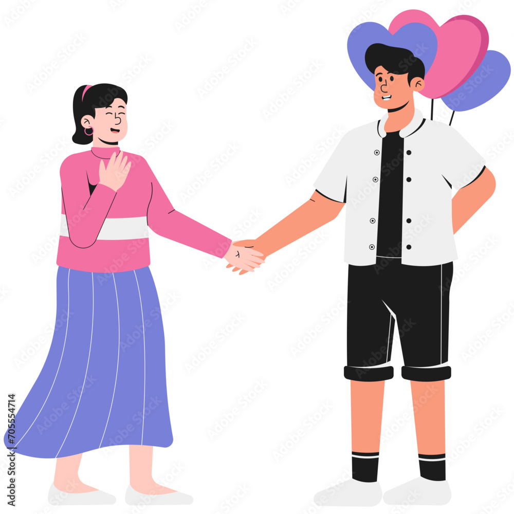 Man Giving Heart Shaped Balloon to His Partner on Valentines Day Illustration Man Giving Heart Shaped Balloon to His Partner on Valentines Day Illustration