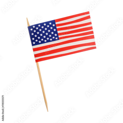 Miniature paper flag USA on wooden stick or toothpick