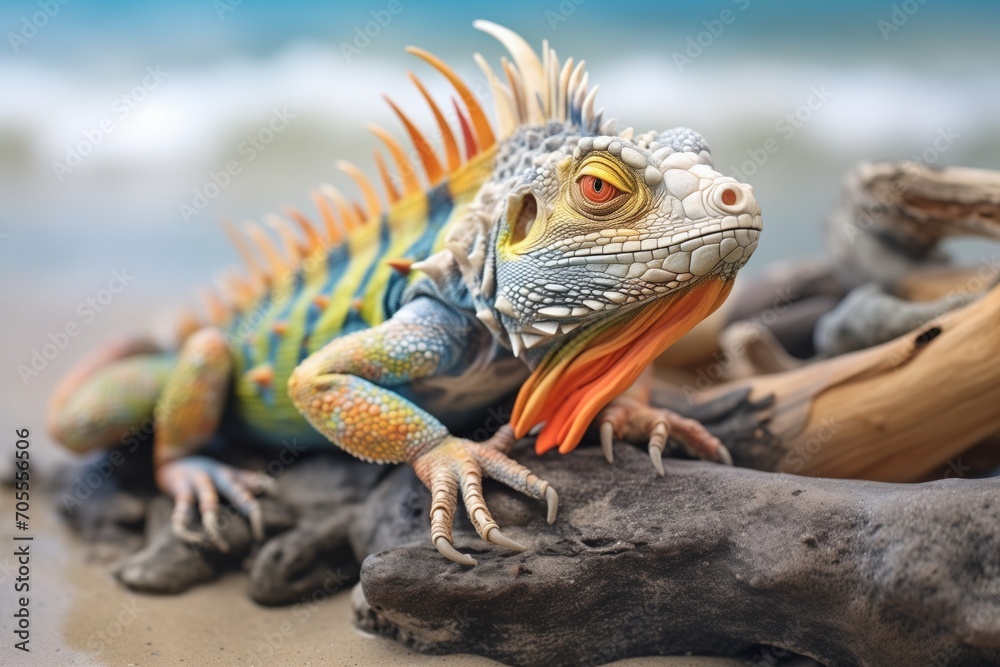 Fototapeta premium iguana on a tropical beach rock