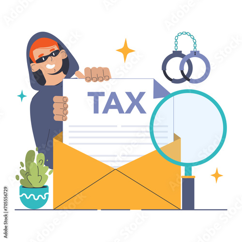 Tax evasion. Financial efficiency, budgeting and economy idea. Taxes deduction and refund. Taxes planning, declaration preparing and calculation. Flat vector illustration