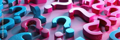 Sea of question marks in a cool color palette, illustrating the quest for answers and choices photo